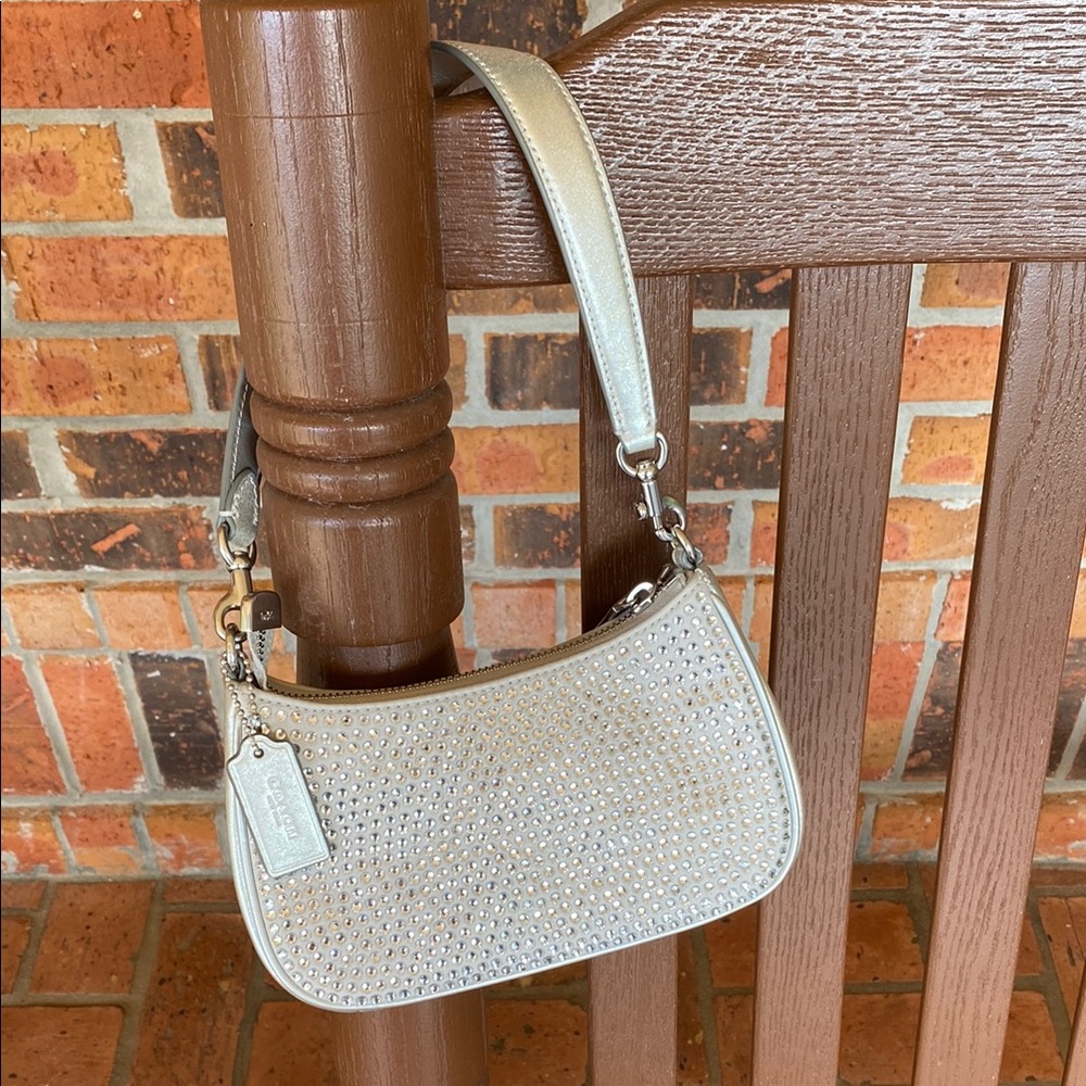 COACH CW322 “TERI” Silver-on-Silver w/Mini Crystals, 2-Silver Leather Straps NWT
